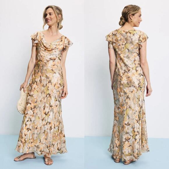 Lauren Ralph Lauren Dresses & Skirts - Lauren Ralph Lauren Lusita Dress Floral Metallic Ruffled Maxi Gown Multicolor 6